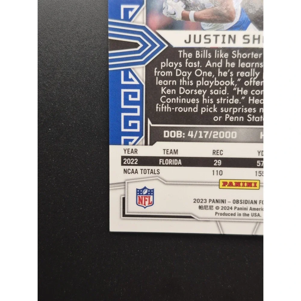 2023 Panini Obsidian Justin Shorter #110 Purple Electric Etch /75 Buffalo Bills